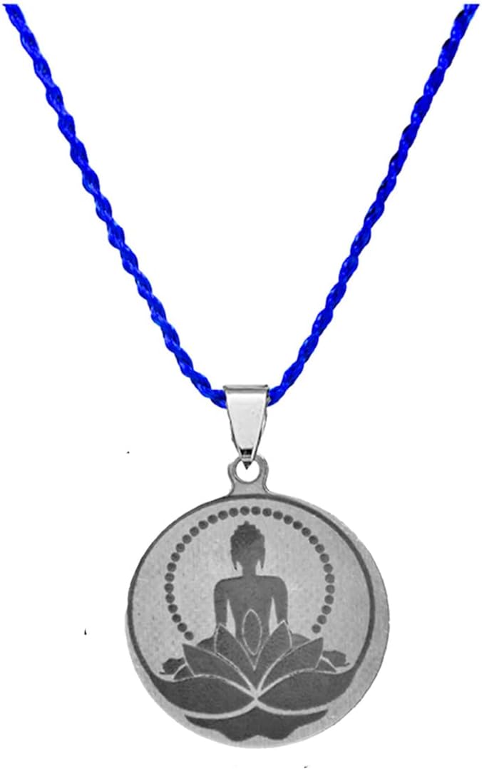 AFH Lord Buddha Buddhist Stainless Steel Blue Cord Chain Pendant for Men and Women