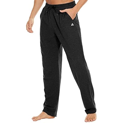 JACKETOWN Men's Cotton Yoga Pants Athletic Lounge Loose Fit Sweatpants Running Jersey Pants with Zipper Pockets Straight Leg, Black, X-Large Cover