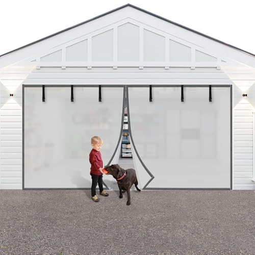 Privacy Garage Door Screen Blackout for 1 Car Garage-9x7FT Privacy Silver Grey Heavy Duty Magnetic Garage Screen, Hands Free, Magnetic Privacy Garage Screen Door