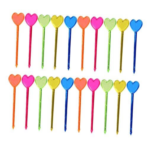 Lurrose 150個入りカラフルハート型フルーツフォーク使い捨てプラスチック製パーティー用前菜スティックデザート盛り付け用家 イベント対応