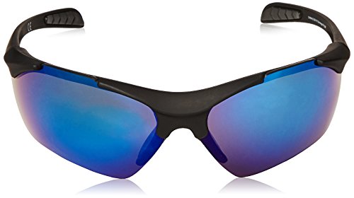 Foster Grant Men's Scrimmage Wrap Sunglasses, Black/Smoke with blue revo, 210.6 mm2