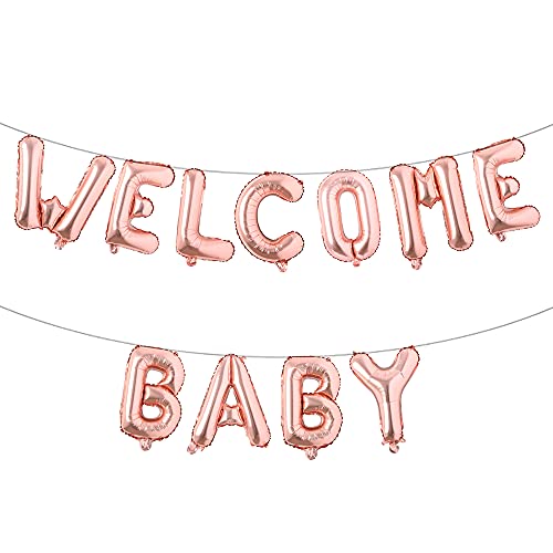 WELCOME BABY Letter foil Balloons Children Party Decoration Birthday Party Balloons Inflatable Balloon Baby Shower Birthday Party Gender Reveal Party (WELCOME BABY Rose Gold)