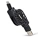 3R Retractable Lightning Cable 3Ft(1M) MFi Certified, Charging and Sync Works with iPhone iPad iPod - Black