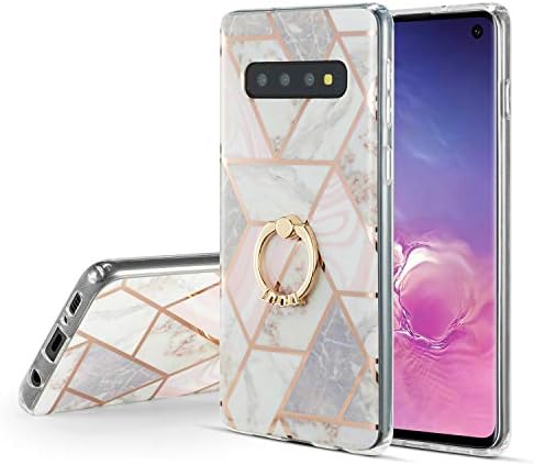 DEFBSC for Samsung Galaxy S10 Marble Case, Marble Phone Case with 360 Degree Ring Kickstand Slim Anti-Scratch Shockproof Cover Soft TPU Bumper Back Case for Samsung Galaxy S10, Pink # 2