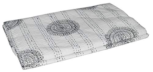 YUVANCRAFTS Hnad Block Floral Print Kantha Quilt Handmade Pure Cotton Kantha Quilt Queen Blanket Bedspreads Throw