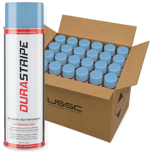 Image of Athletic Field Marking Paint - 2 Cases of 12 T-Tip Spray Cans (24 Total), 18 oz Each - Bright, Durable Field Striping Paint (NC Blue)