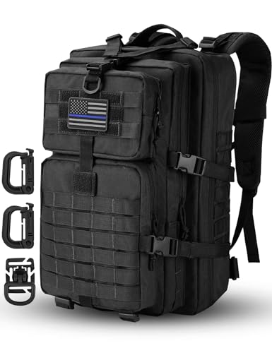 Hannibal Tactical 40L Militär Taktischer Rucksack US Cooper Rucksack Armee Assault Pack 3 Tage Bug Out Go Bag Trekking Wanderrucksack Schwarz,Black