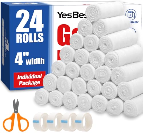 YesBes 24 Pack Gauze Rolls, 4 in x 4.1 Yards, Premium Gauze Wrap Roll for Wounds, Bandage Wrap...