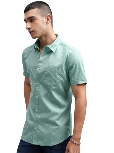 Image of Highlander Men's Sea Green Slim Fit Half Sleeves Shirt | Fresh & Stylish | A Soft Hue with a Sharp Fit