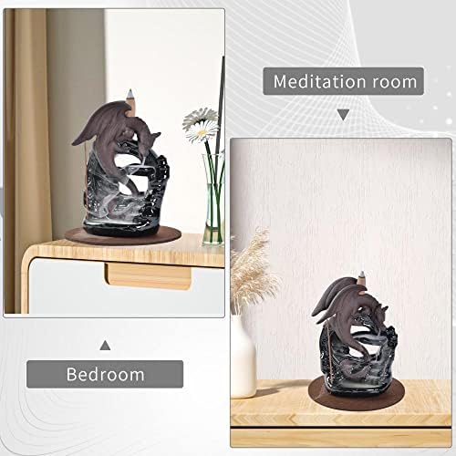 Incense Waterfall Burner Handmade Dragon Design Ceramic Incense Holder with 20 Pcs Incense Cones for Home Office Decor Yoga Meditation (Dragon 4)