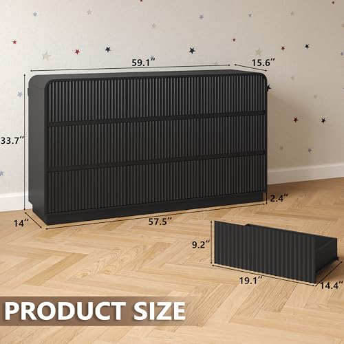 Image of BORNOON Dresser for Bedroom with 9 Drawers, Fluted Chest of Drawers with Round Curved Corner, Hidden Handles, Modern Wood Storage Organizer for Bedroom, Nursery, Living Room