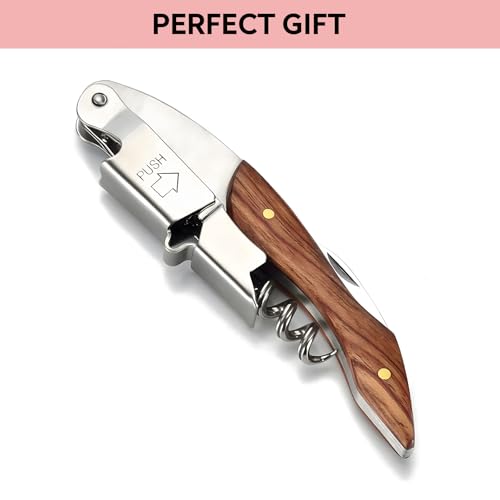 Stainless Steel and Wood Handle Corkscrew, Classic Waiters Friend Design with Built-in Bottle Opener, Easy Wine Bottle Removal Tool for Home Bar Restaurant and Gifting - Image 5