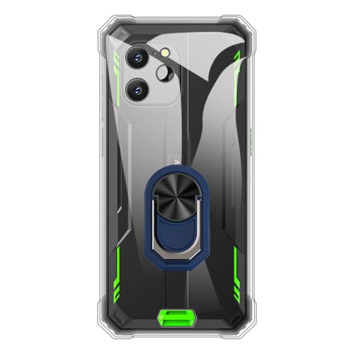 UOGNADGD Flexible Case + Ring Holder Compatible with Blackview BV8900 Pro Phone Shockproof Cover & Magnetic Mecha Style Finger Grip Kickstand (Clear+BlueRing)