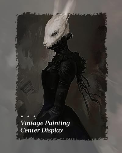 Image of HUARCEY Gold Framed Vintage Wall Art Canvas Prints Gothic Room Decor Vintage Rabbit Lady Wall Decor, Aesthetic Dark Academia Halloween Pictures Oil Painting Goth Decorations 8x10in