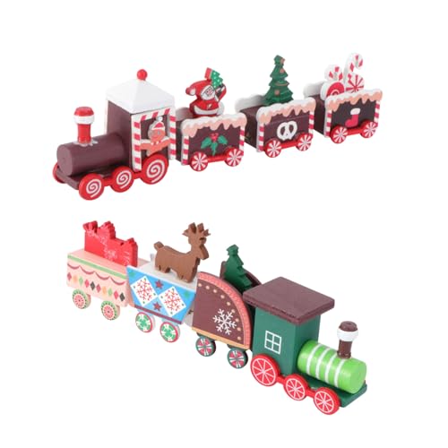 TOYANDONA 2pezzi Trenino di Natale in Legno Mini Giocattolo di Legno Trenino di Natale per Ragazzo Ragazza Decorazione da Tavolo Regalo di Compleanno