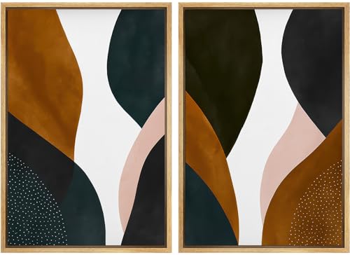 SIGNLEADER Framed Canvas Print Wall Art Set Geometric Abstract Retro Mid Century Modern Shapes Illustrations Modern Multicolor for Living Room, Bedroom, Office - 16"x24"x2 NATURAL