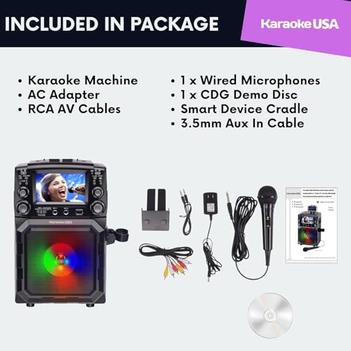 OGQ450 Portable CDG/MP3G Karaoke Player with Color TFT Screen, Bluetooth, Recording Function, PA System & Built-in Battery | Light-Up LED Speaker, Dual Mic Inputs, USB Playback, CDG Disc & RCA Output