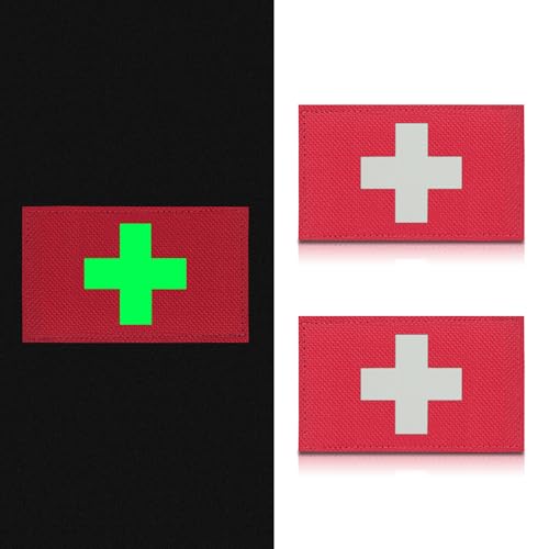 Demearly 2-Pack Glow in The Dark Patches Luminous Medic Patch First Aid Patch for Backpack, Bags, Hats (3x2 Inches)