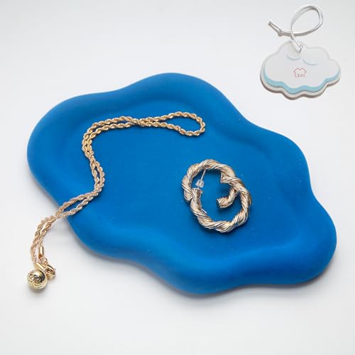 Image of Jewelry Dish Trinket Tray for Women, Ring Dish Holder, Unique Cloud Shape Ceramic Plate Cute Things Vanity Aesthetic Room Decor Mother's Day Birthday (Klein Blue)