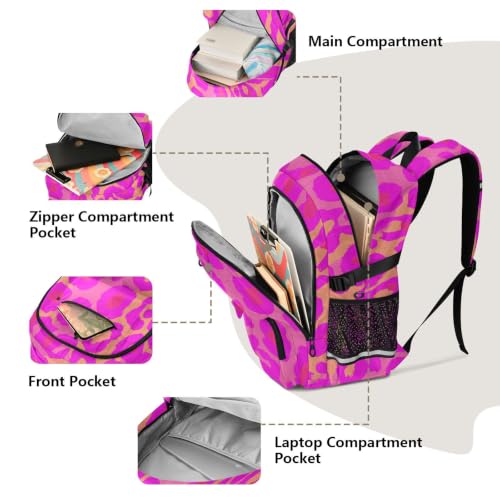 Mochilas de viaje ergonómicas con estampado de leopardo rosa de gran capacidad 5