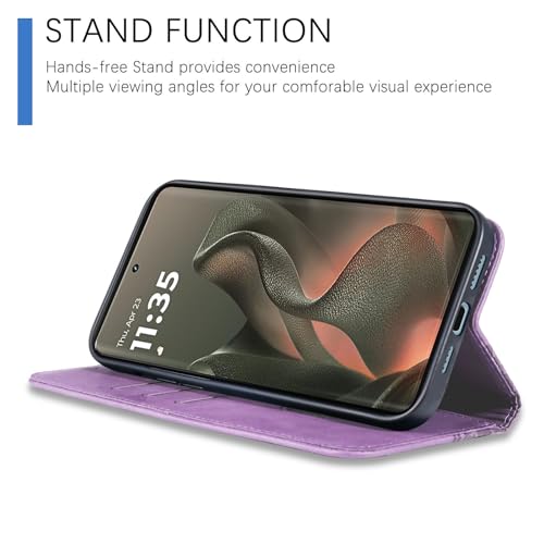 Image of Wallet Case for Motorola Edge 2025 6.7 inch - Moto Edge 2025 Flip Case [Strong Magnetic] PU Leather Folio Case with Card Holder Kickstand Protective Phone Cover - Purple