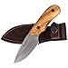 Muela Cuchillo Ibex IBEX-8.OL hoja de acero MoVa de 8 cm y empuñadura de olivo para Caza, Pesca, Supervivencia y Bushcraft Realizado en Ciudad Real + Portabotellas de regalo
