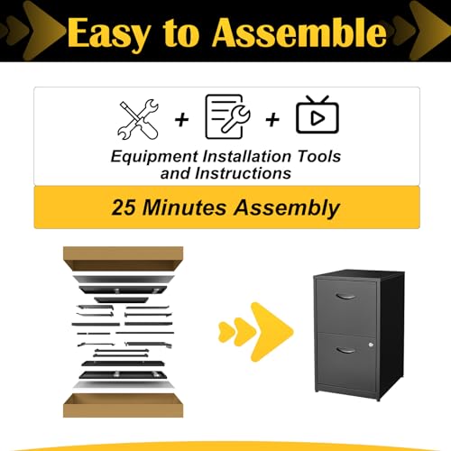 Image of SteeLoong 2 Drawer File Cabinets,Metal Office File Cabinet with Lock,Black