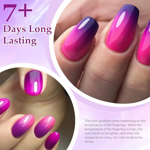 Colour Changing Nail Polish Sets - Temperature Changing Colors Nail Polish Set - Burgundy Red Purple Pink Mood Temperature Change Nail Varnish Sets - Pure Color Long Lasting Nail Polish for Women - Image 3