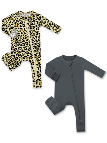 Image of HAPIU Unisex Rayon Made from Bamboo Baby Rompers with Cuffs, 2 Way Zipper YKK, Footless Pajamas Jumpsuit