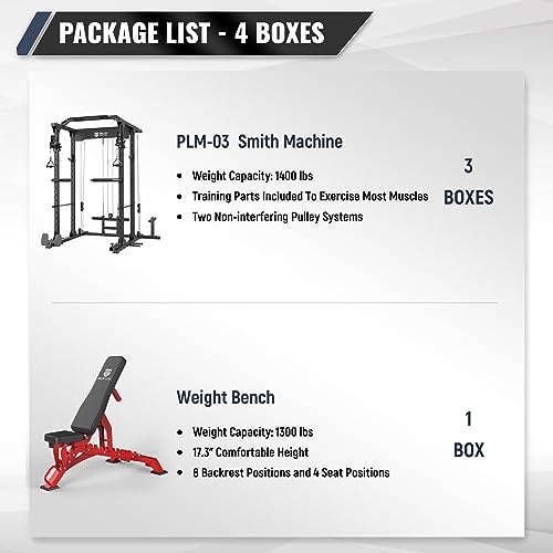 MAJOR LUTIE Fitness PLM03 All-in-One Power Cage with Weight Bench, 1400 lbs Capacity Multi-Function Power Rack with Adjustable Cable Crossover System and More Attachment(Black)