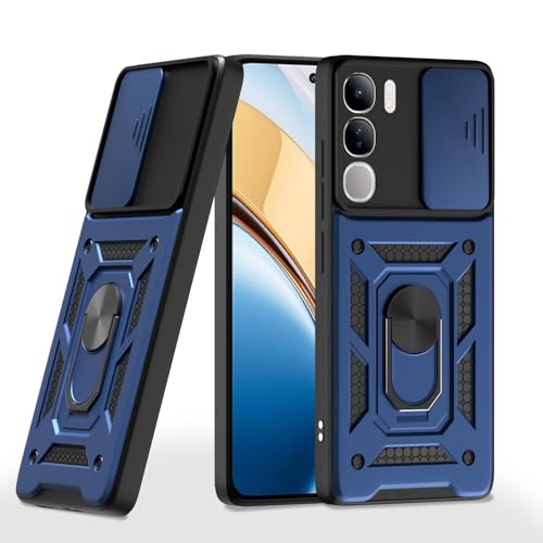 Image of Pikkme Back Cover for Vivo Y300 5G / Vivo V40 Lite 5G | D10 Tough Armor | 360 Protection Case | Sliding Camera Shield Cover & Ring Holder Stand Bumper Case (Blue)