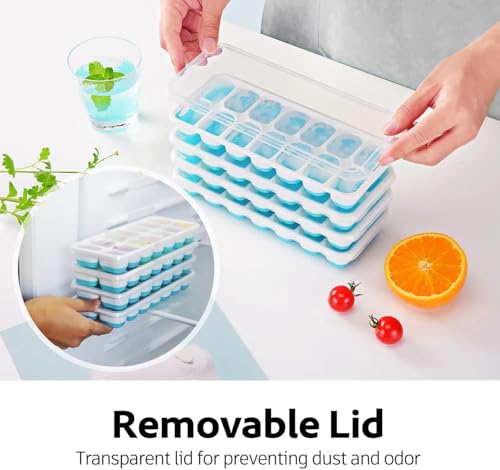 Image of ice Cube Tray with Lid - BPA Free Flexible Silicone Ice Maker Mold, Easy-Release 14-Cavity Ice Cube Trays for Freezer (Set of 2 - Blue & Green)