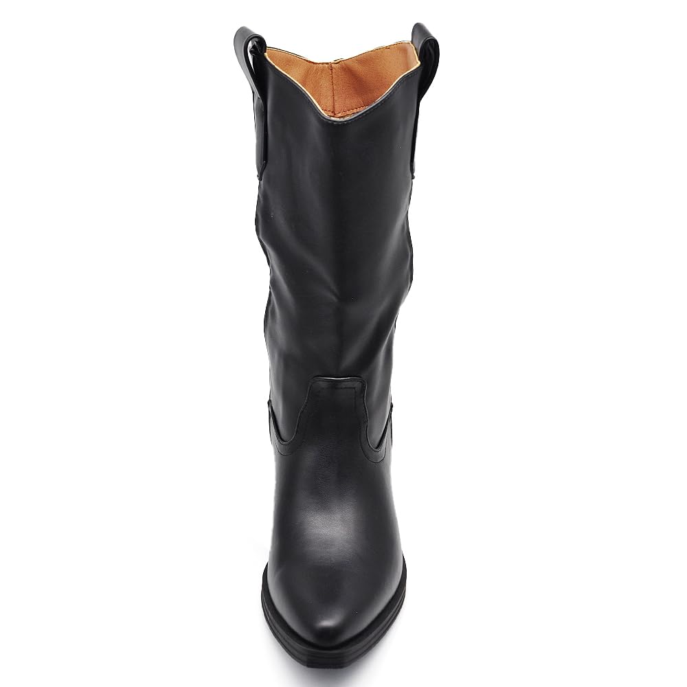 IF Stivali texani lisci da donna effetto morbido con pieghe naturali tacco medio a blocco casual chic MP2737-1