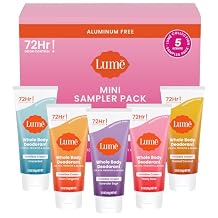 Lume Whole Body Deodorant 5 Pack Sampler - Invisible Cream Minis - 72 Hour Odor Control - Aluminum & Baking Soda Free Clean Tangerine, Lavender Sage, Peony Rose, Toasted Coconut, Unscented