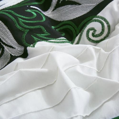 Chezmoi Collection Napa 7-Piece Luxury Leaves Scroll Embroidery Bedding Comforter Set (California King, Green/Black/Cream)