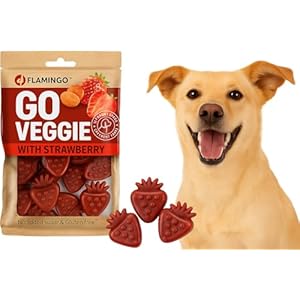 Flamingo Friandise Veggie pour Chien avec Fraise M – 4 pièces, 120g –– Saveur Fraise Rouge | Snack Dentaire sans Viande, Original et Sain
