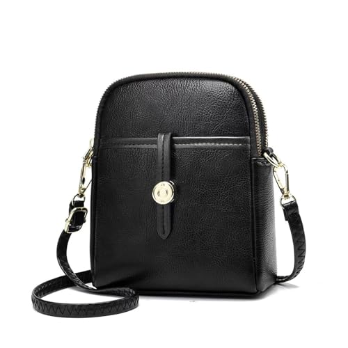 Image of Leather Crossbody Bag for Women Men, Three Layers Large Capacity Messenger Bags Crossover Over the Shoulder Purse for Everyday Use Trip Walking Shopping