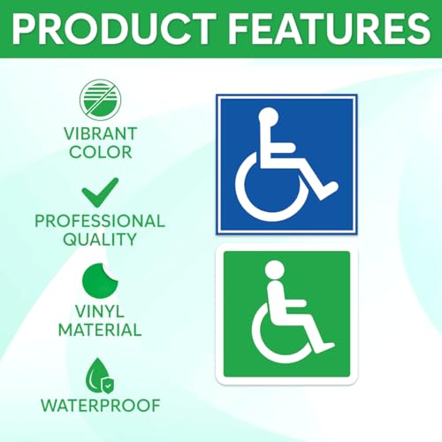 Image of Pack 9 Pcs Handicap Sign Stickers for Handicapped Disable Wheelchair Signs Window Indoor Stairs Outdoor Removable Bumper Stickers Waterproof Large Decals Public Home Accessories