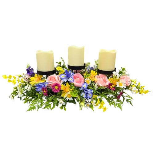 Lnymura 24' Spring Summer Floral Candle Holder Centerpiece for Table Decor