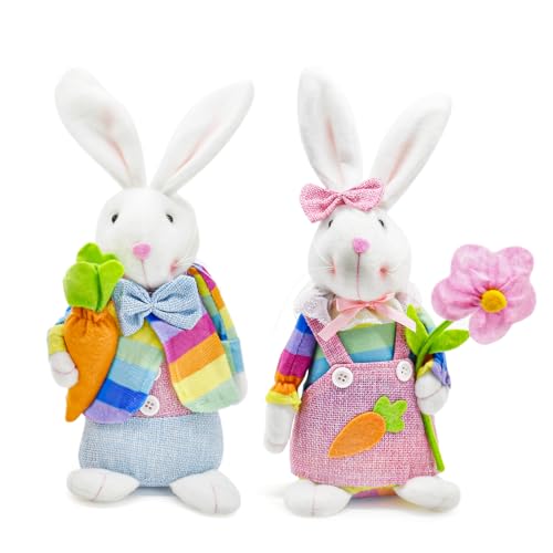 2PCS Spring Easter Bunny Decorations, Handcrafted Rabbit Ornaments, Suitable for Layered Tray Mantelpiece Displays, Home Party Decorations and Easter Gifts