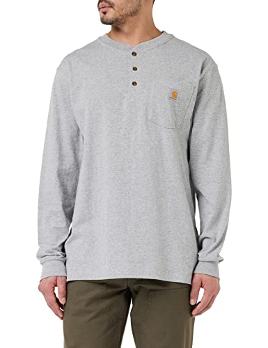Carhartt Men's Loose Fit Heavyweight Long-Sleeve Pocket Henley T-Shirt, Heather Gray, Xx-Large #TOP4