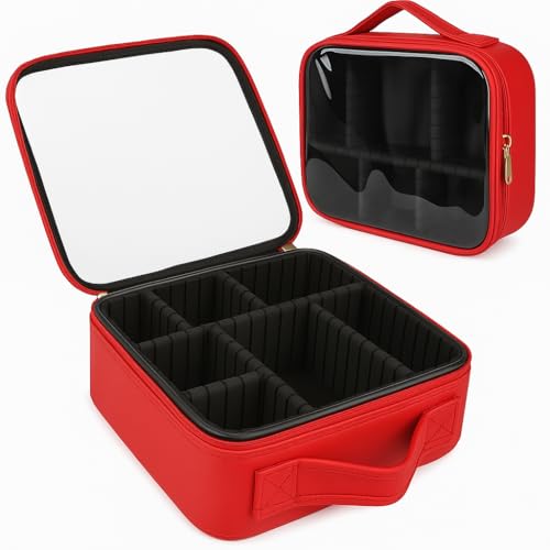 Image of Coslifestore-Cosmetic Case, Travel Makeup Case with Handle, Transparent Makeup Case, Portable Makeup Bag for Cosmetics /Skincare Products /Toiletries (RED)