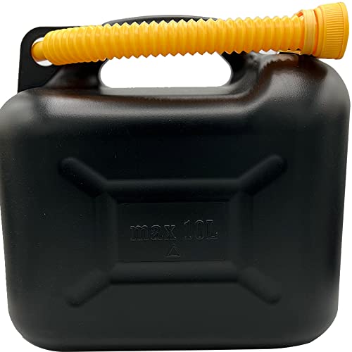 Galvog® Bote de gasolina de 10 litros con boquilla de vertido | Bote de plástico negro para gasolina diesel - Bote de respaldo para viajes y emergencias Cover