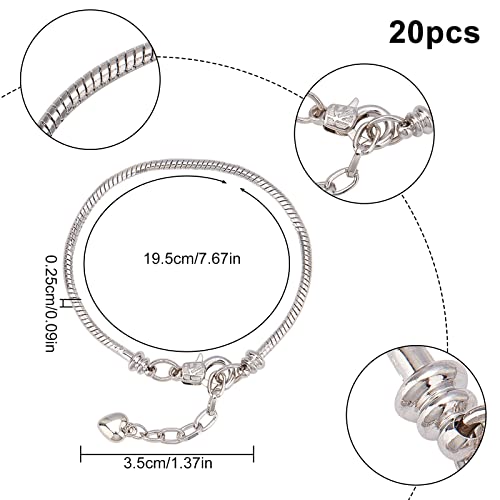 SUNNYCLUE 20Pcs Snake Chain Bracelets Brass Bracelet Chains Stainless Steel Bracelet Link Chains with Heart Lobster Clasp Extender Chain for DIY Bracelet Chain Women Jewelry Making Craft - Image 2