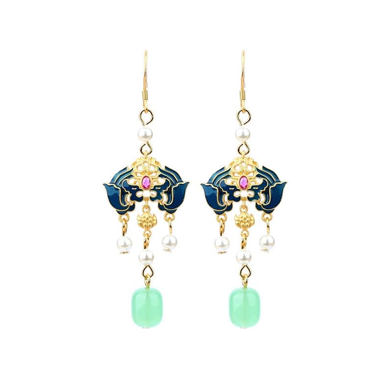 Boucles d'oreilles calcédoine et pompon perles pour sublimer vos tenues