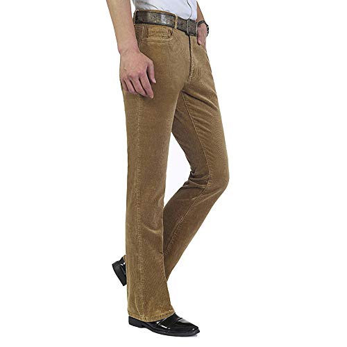 HAORUN Men Corduroy Bell Bottom Flares Pants Slim Fit 60s 70s Vintage Bootcut Trousers Khaki by HAORUN - Used condition - Image 3
