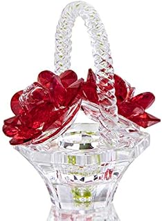 H&D HYALINE & DORA Cyrstal Rose Vase Figurine Glass Rose Ornament,Crystal Basket of Flowers Paperweight,Gift for Mom
