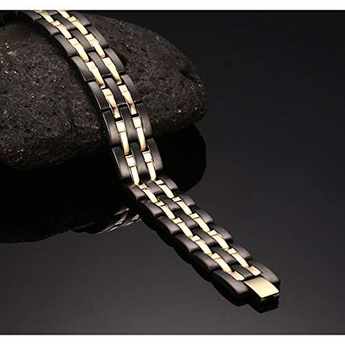 Pulseira Masculina Magnética de Aço Inoxidável com filetes Banhado a Ouro 18K