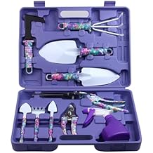 Garden Tools Set, JUMPHIGH 10 Pieces Gardening Tools with Floral Print, Ergonomic Handle Trowel Rake Weeder Pruner Shears Sprayer, Garden Hand Tools with Carrying Case Gardening Gifts for Women Father