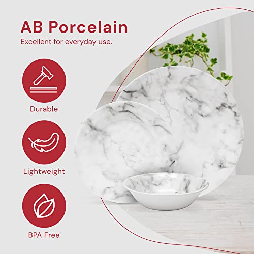 Safdie & Co. Conjunto de louça de 16 peças mármore, serviço para 4, louças Fiesta, pratos e tigelas,